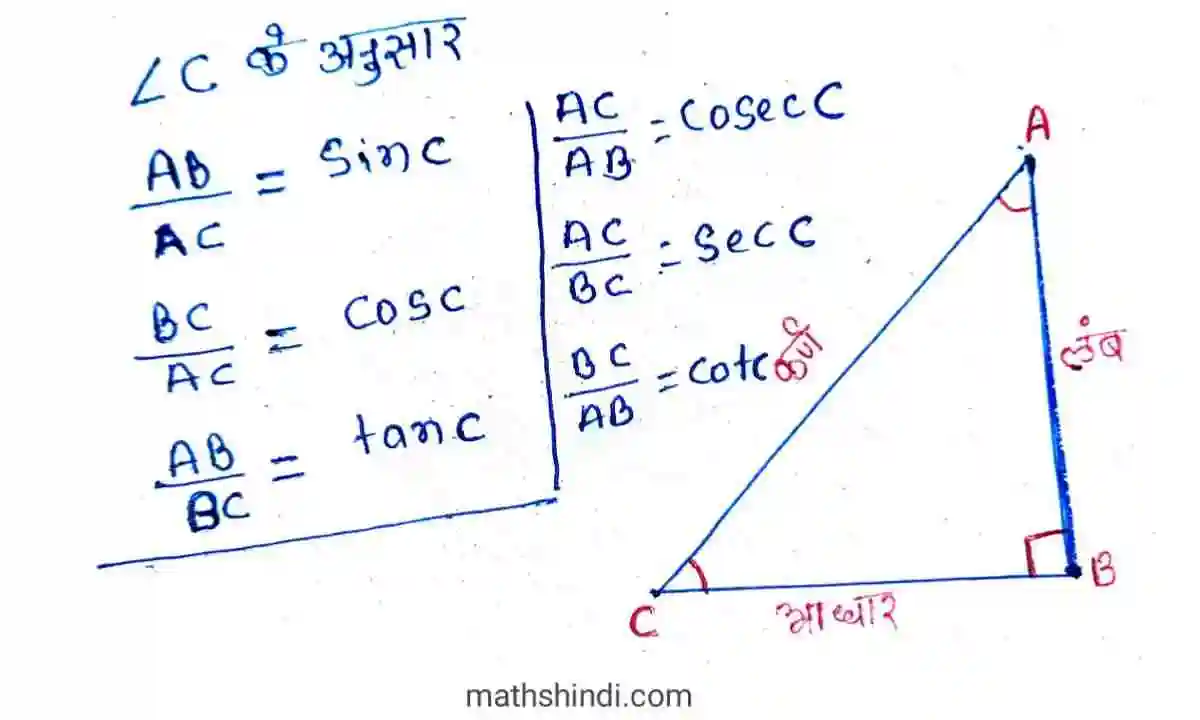 Trigonometry class 10th right angle triangle with pathagorous theoram